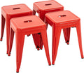 18 in Red Industrial Metal Stools Set of 4 - Stackable Classroom