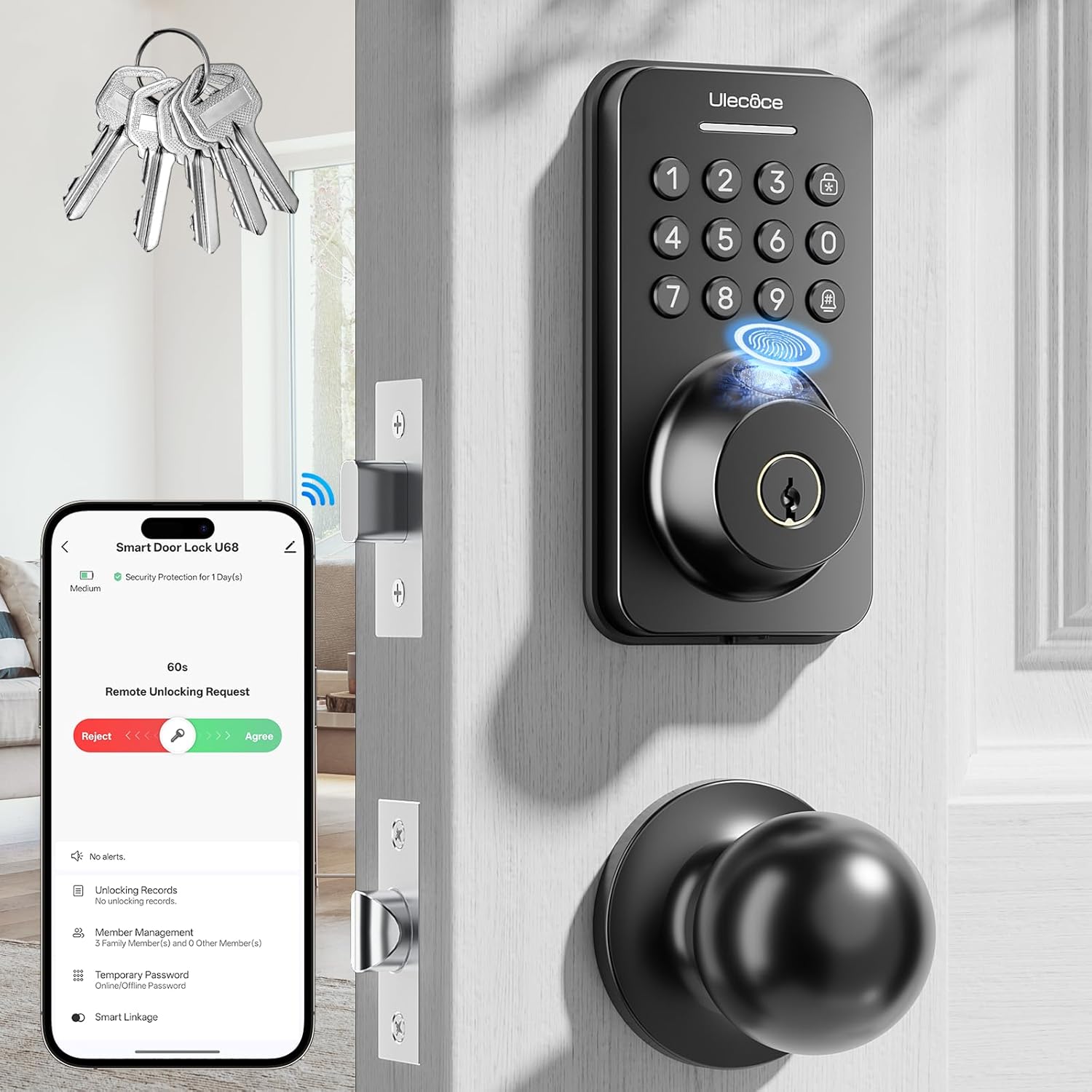Keyless Entry Door Lock with Handle Set - WiFi & App Control