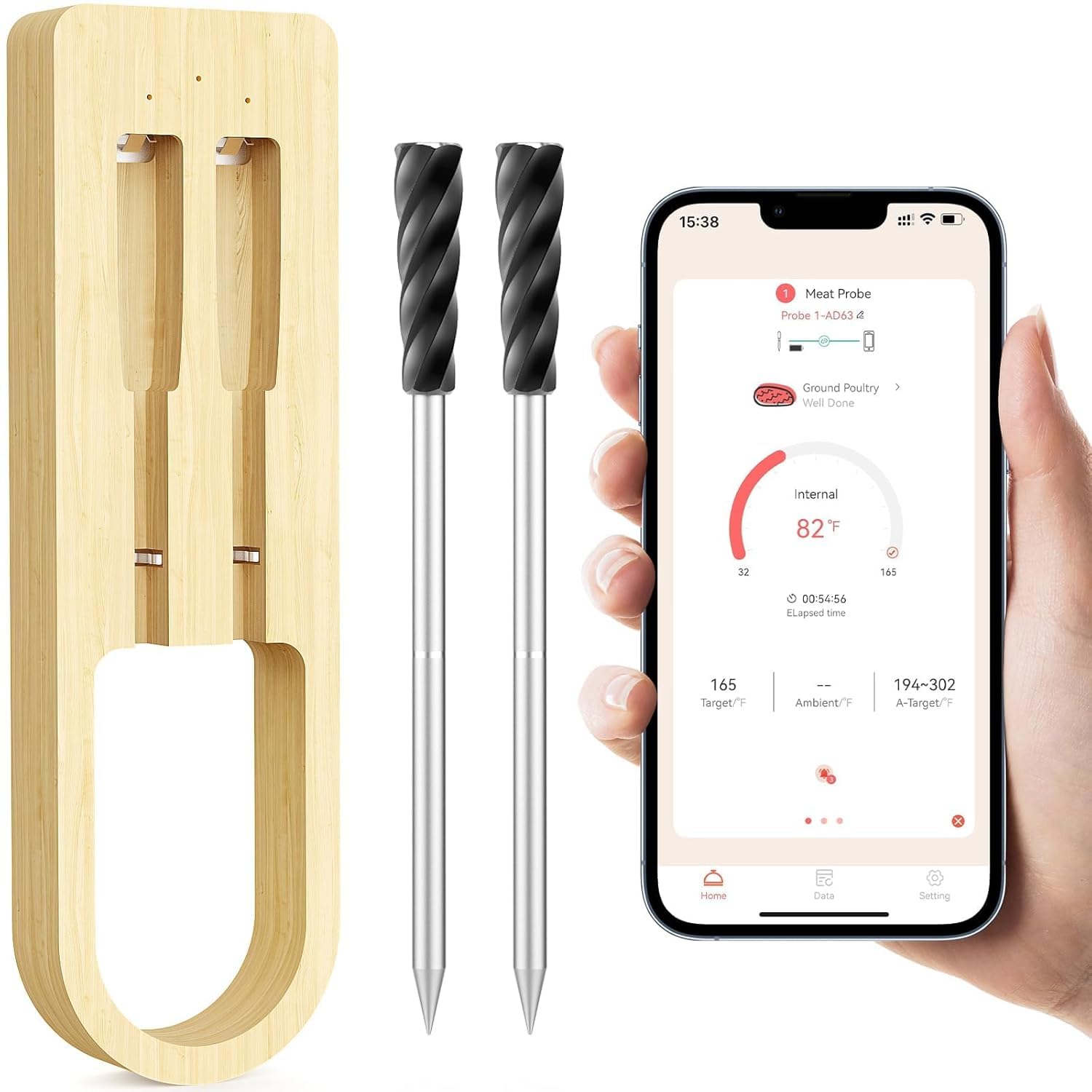 Smart Wireless Meat Thermometer - Dual Sensor, Waterproof, 2-Pack