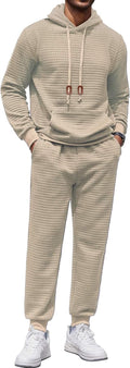 Men's Waffle Plaid Tracksuit 2 Piece Hoodie Sweatsuit Set - Cozy Fit
