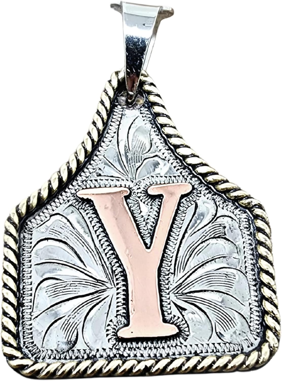 Custom Handmade Cow Tag Necklace with Copper Initial Pendant