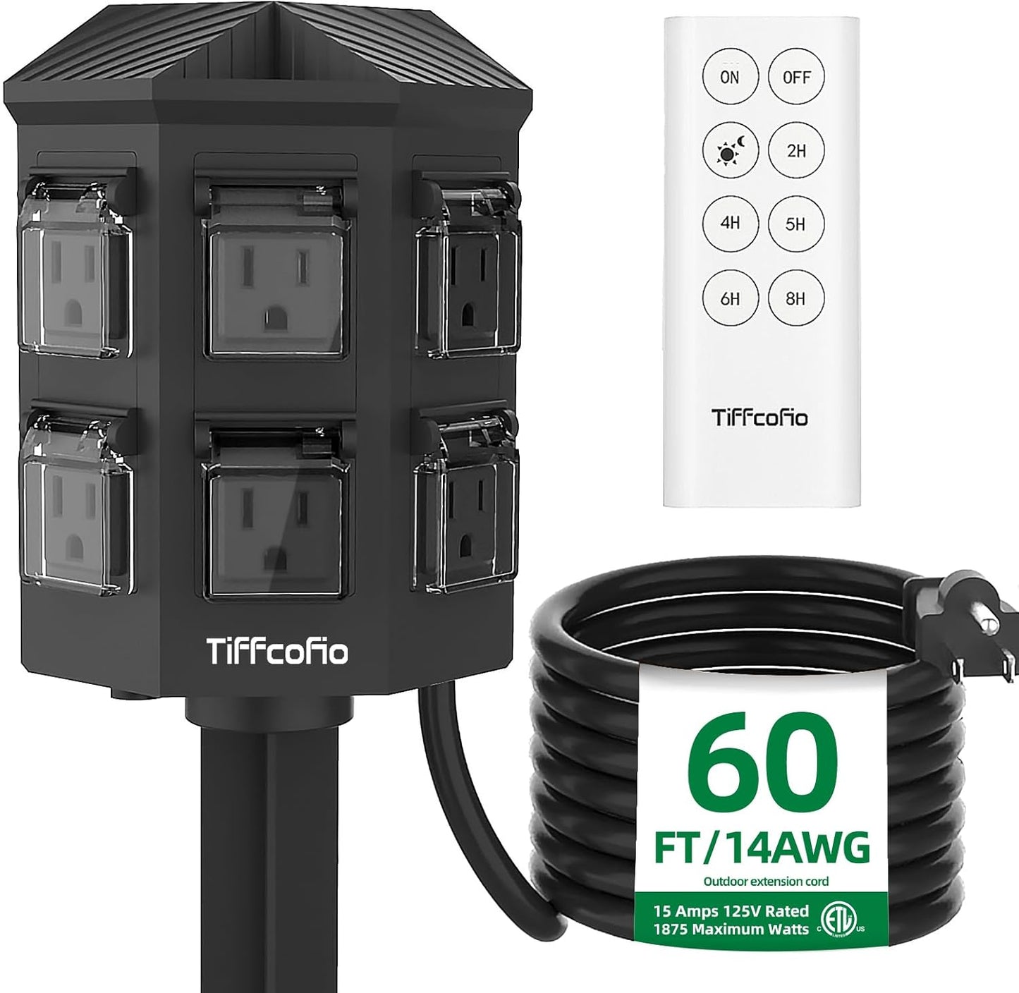 Outdoor Power Strip with 60 FT Cord and Remote Control Timer