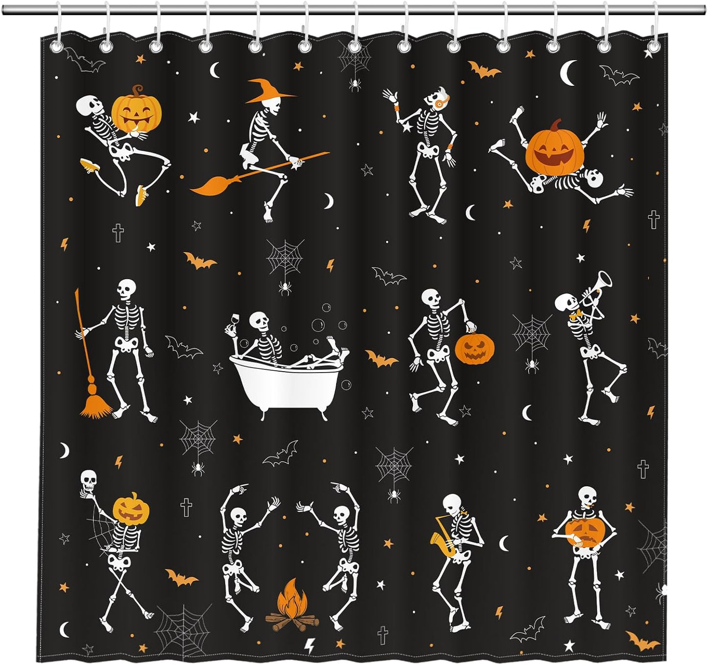 Spooky Skull Shower Curtain Set - Water-Repellent Fabric, 13 Hooks