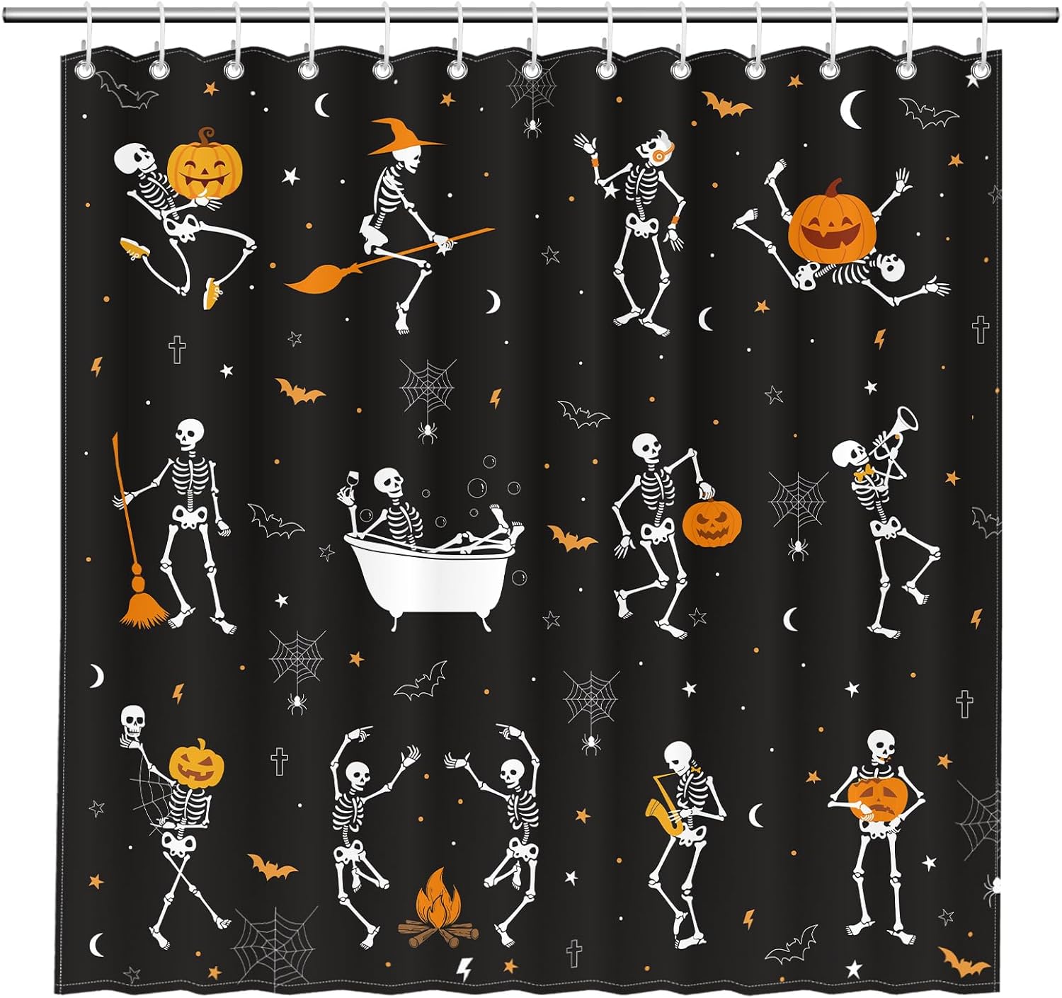 Spooky Skull Shower Curtain Set - Water-Repellent Fabric, 13 Hooks