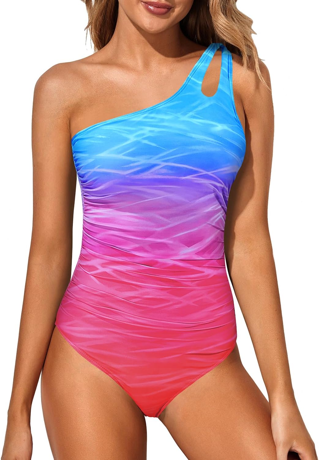 Holipick One Shoulder One Piece Swimsuit for Women Tummy Control