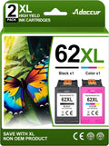 62XL Ink Cartridges Black and Color Replacement for HP 62 - High Yield