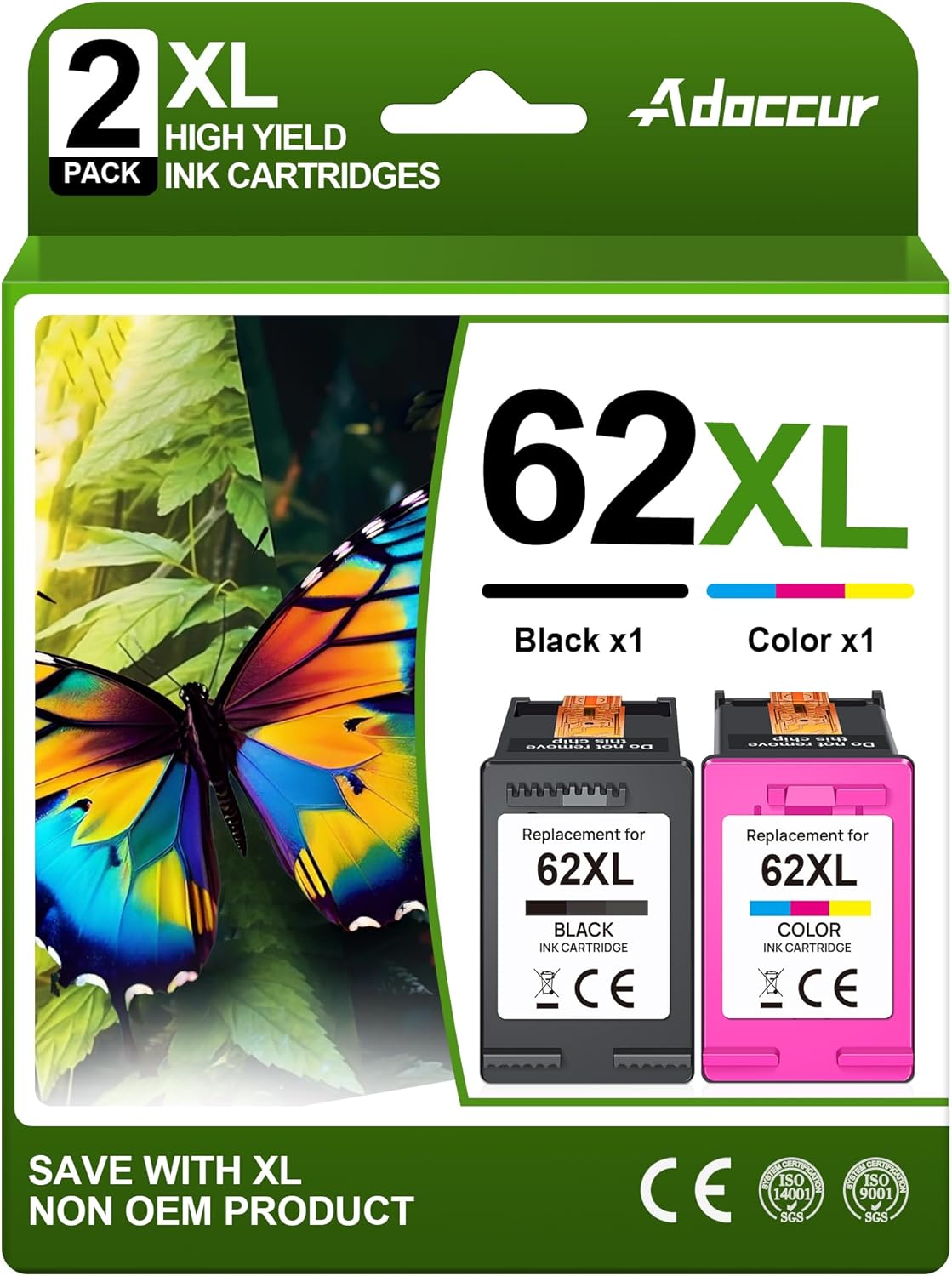 62XL Ink Cartridges for HP Printers - Black and Color Pack