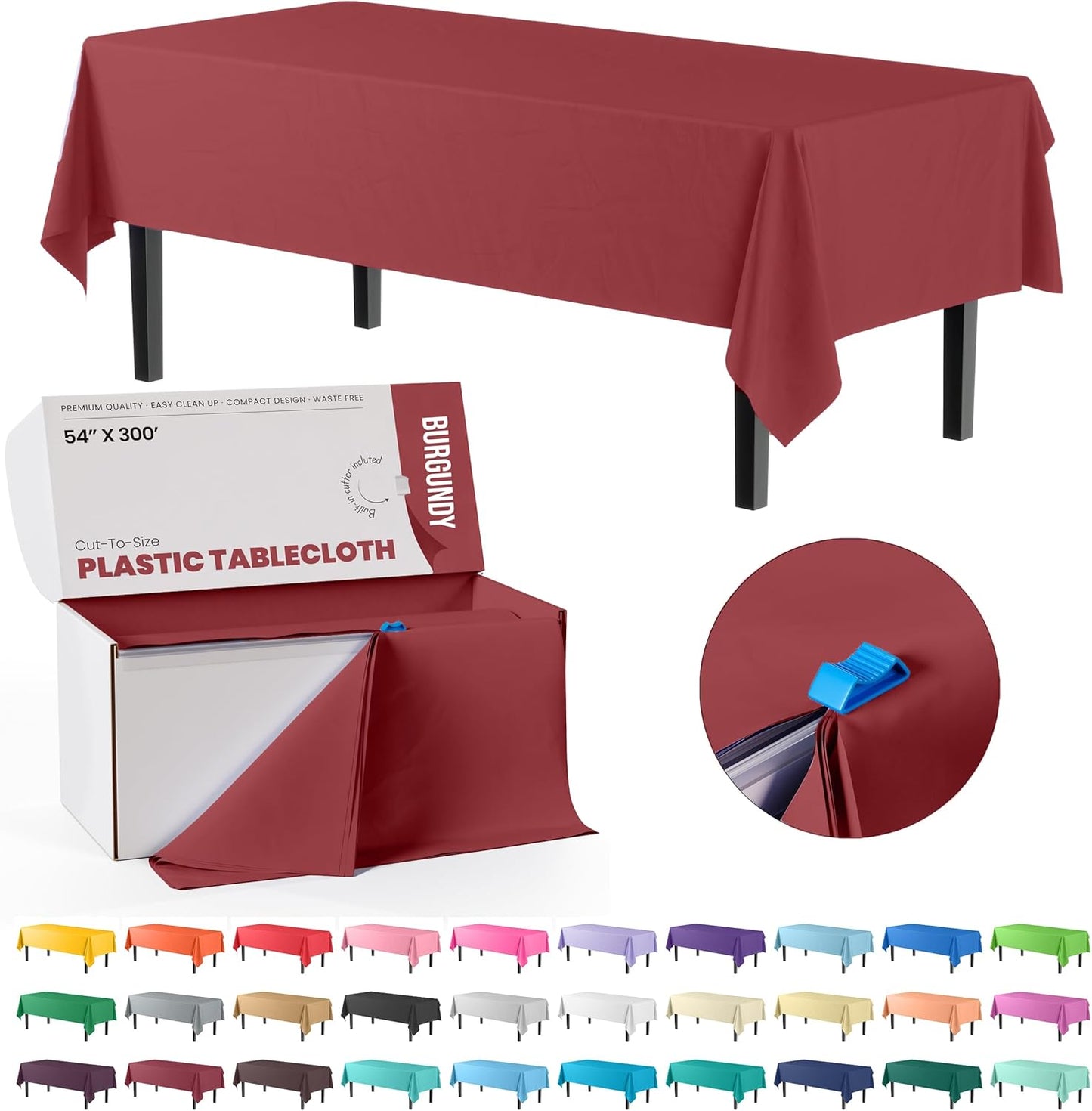 Burgundy Plastic Table Cover Roll with Slide Cutter for Parties