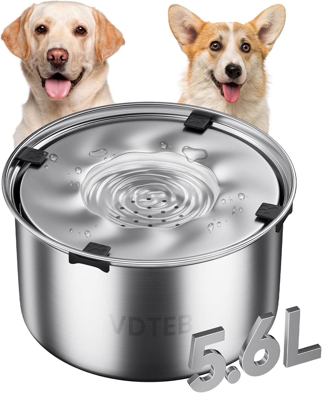 No Spill Dog Water Bowl for Sloppy Drinkers, 5.6L Stainless Steel