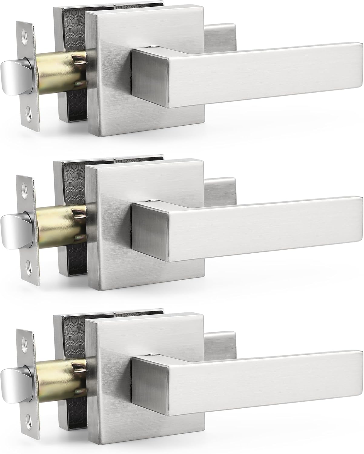 Probrico 3 Pack Square Door Lever Lockset in Satin Nickel Finish