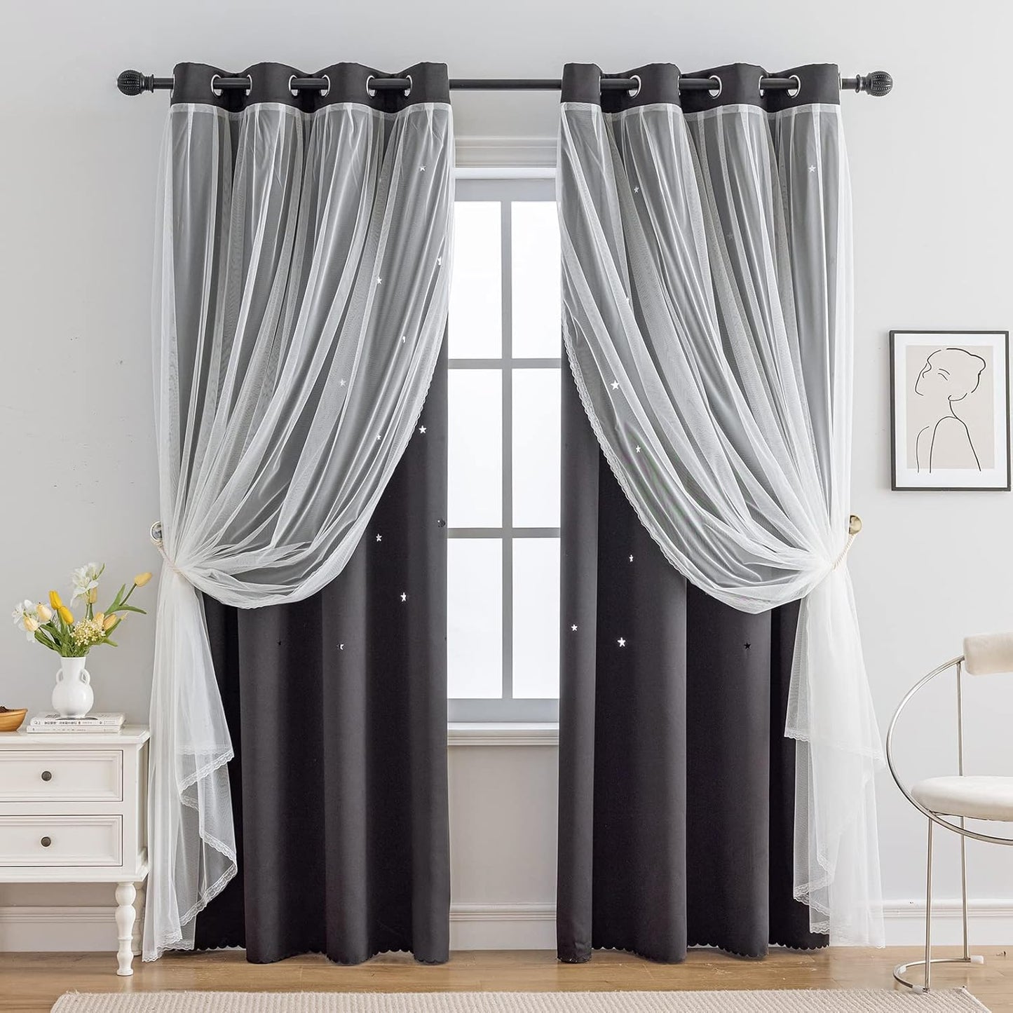 Indistar Star Cutout Kids Window Blackout Curtains for Girls