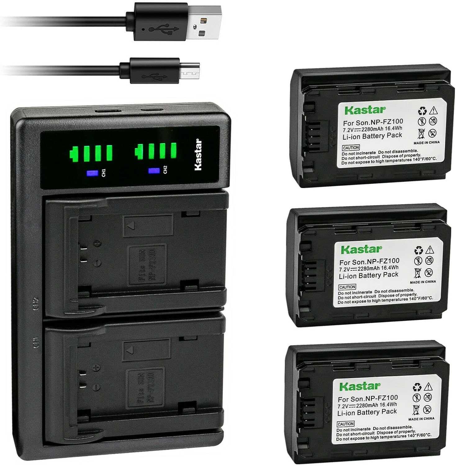 Kastar 3-Pack Battery and USB Charger for Sony NP-FZ100 Cameras
