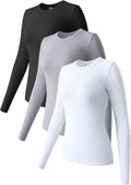 OQQ Womens 3 Piece Long Sleeve Layer Tee Set - Stretch Fitted Basics