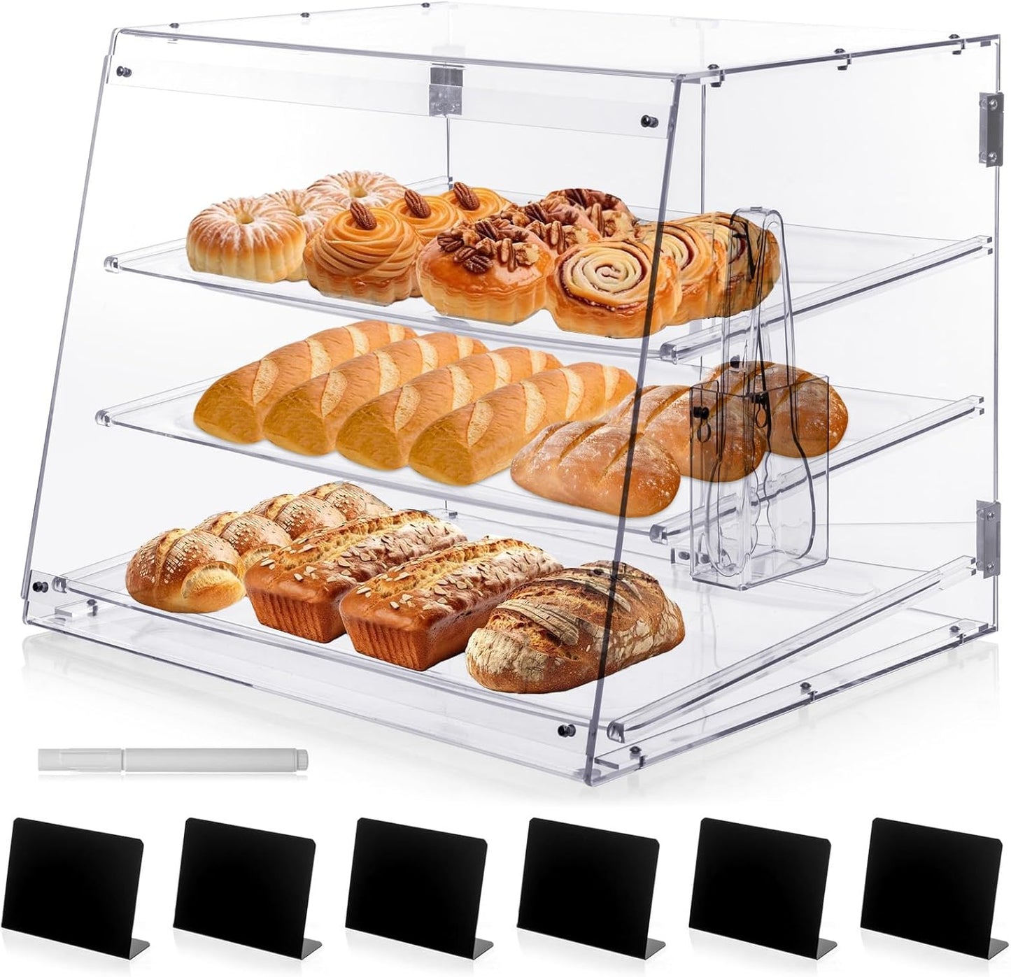 MewVeer 3-Tray Bakery Display Case for Pastries & Desserts