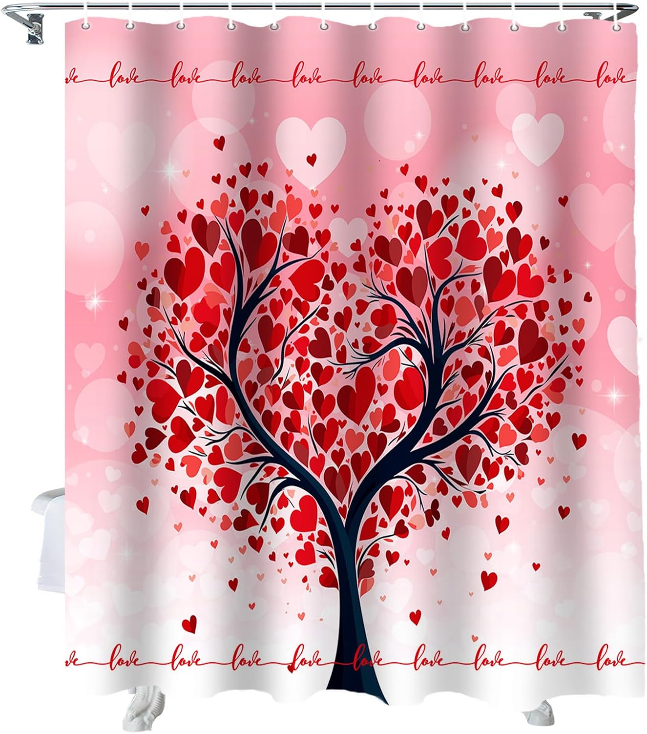 Love-themed Valentine's Shower Curtain Set - Waterproof, 72 x 72 - ALAGEO