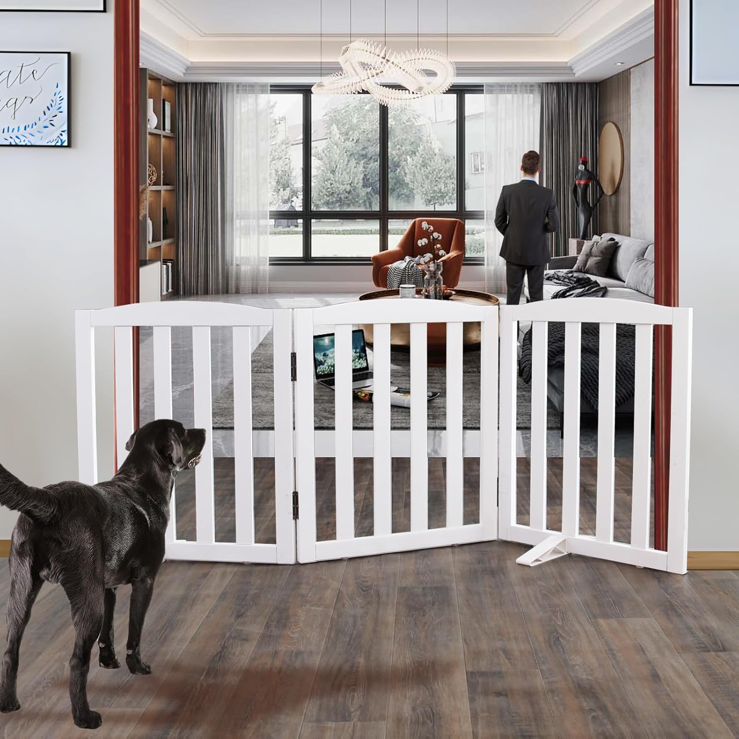 ZJSF Foldable Freestanding Indoor Dog Gate for Home Use