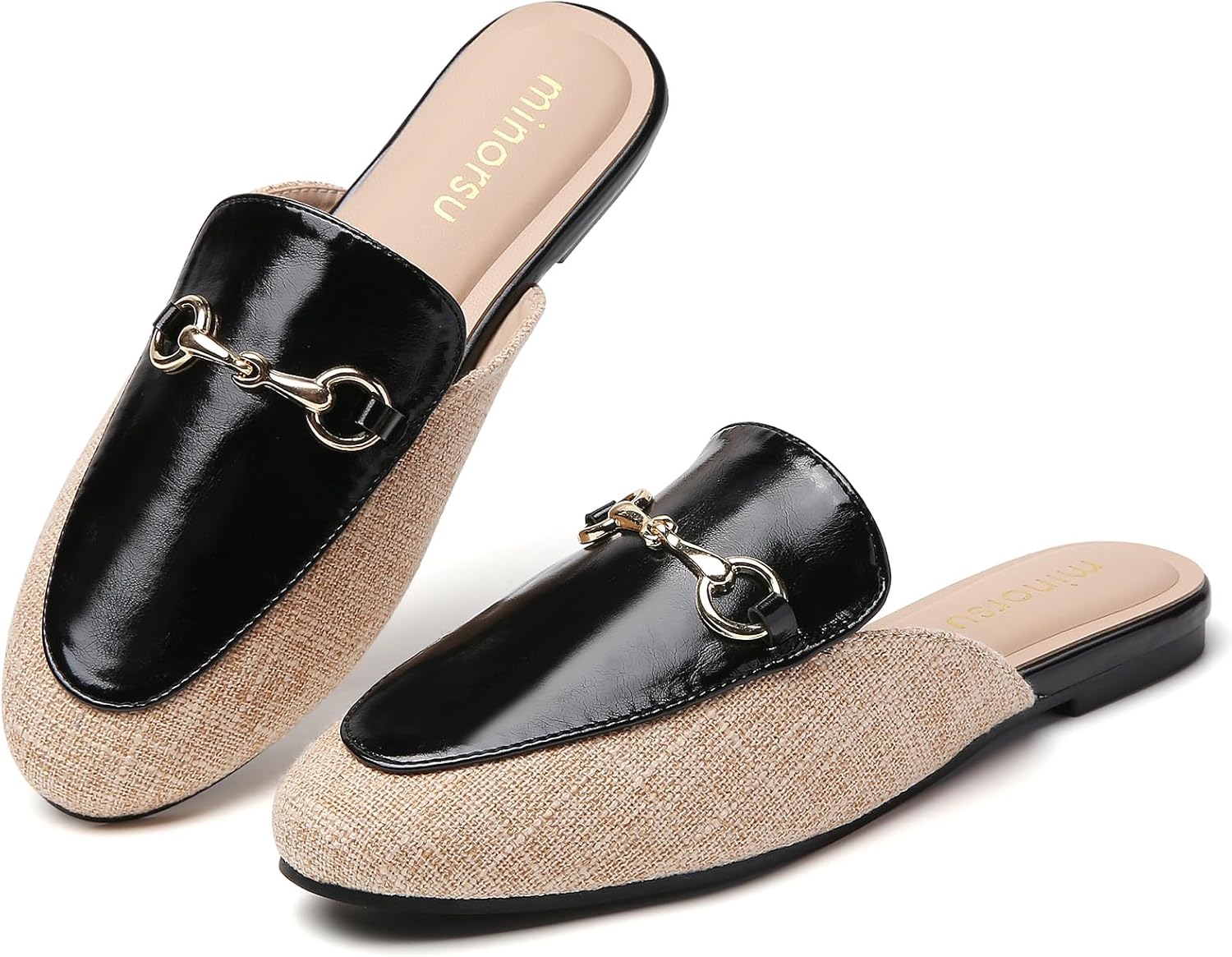 Minorsu Women's Black Animal Print Buckle Mules for Comfort