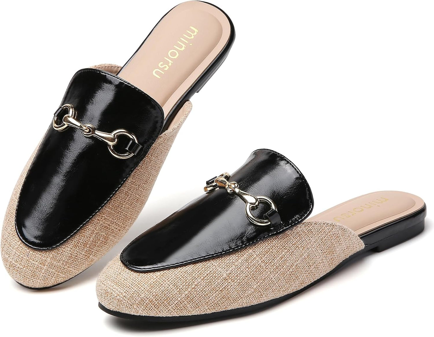 Minorsu Women's Black Animal Print Buckle Mules for Comfort