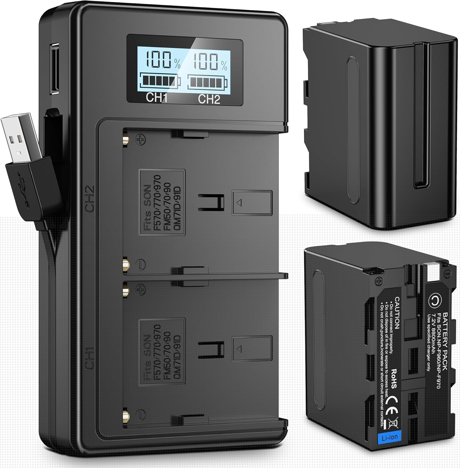 NP-F970 Battery and Charger Set for Camcorders and Cameras