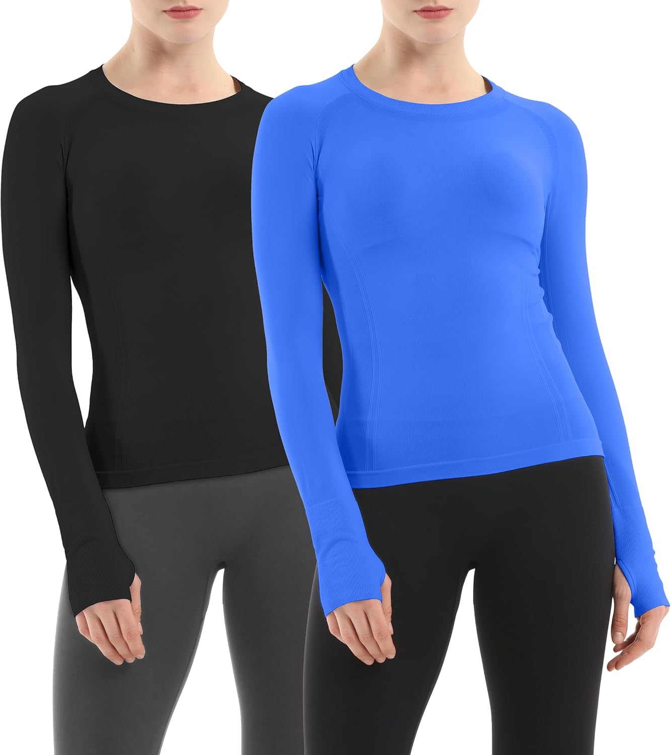 MathCat Seamless Workout Shirts for Women - Long Sleeve 2 Pack