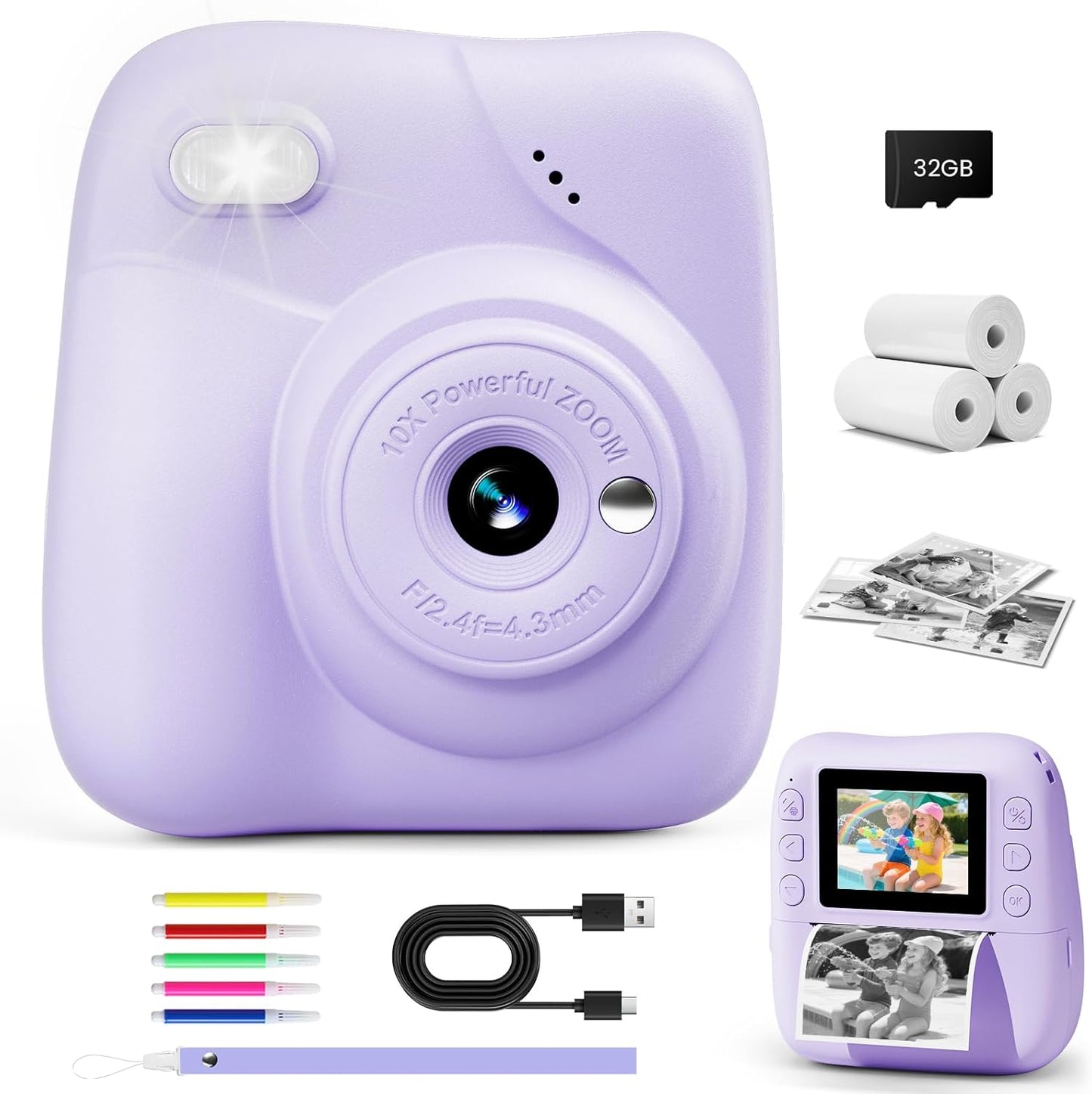 Kids Instant Print Camera with 1080P HD Video for Ages 3-12