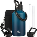 Half Gallon Insulated Water Bottle with Straw 64 oz - Long Ice