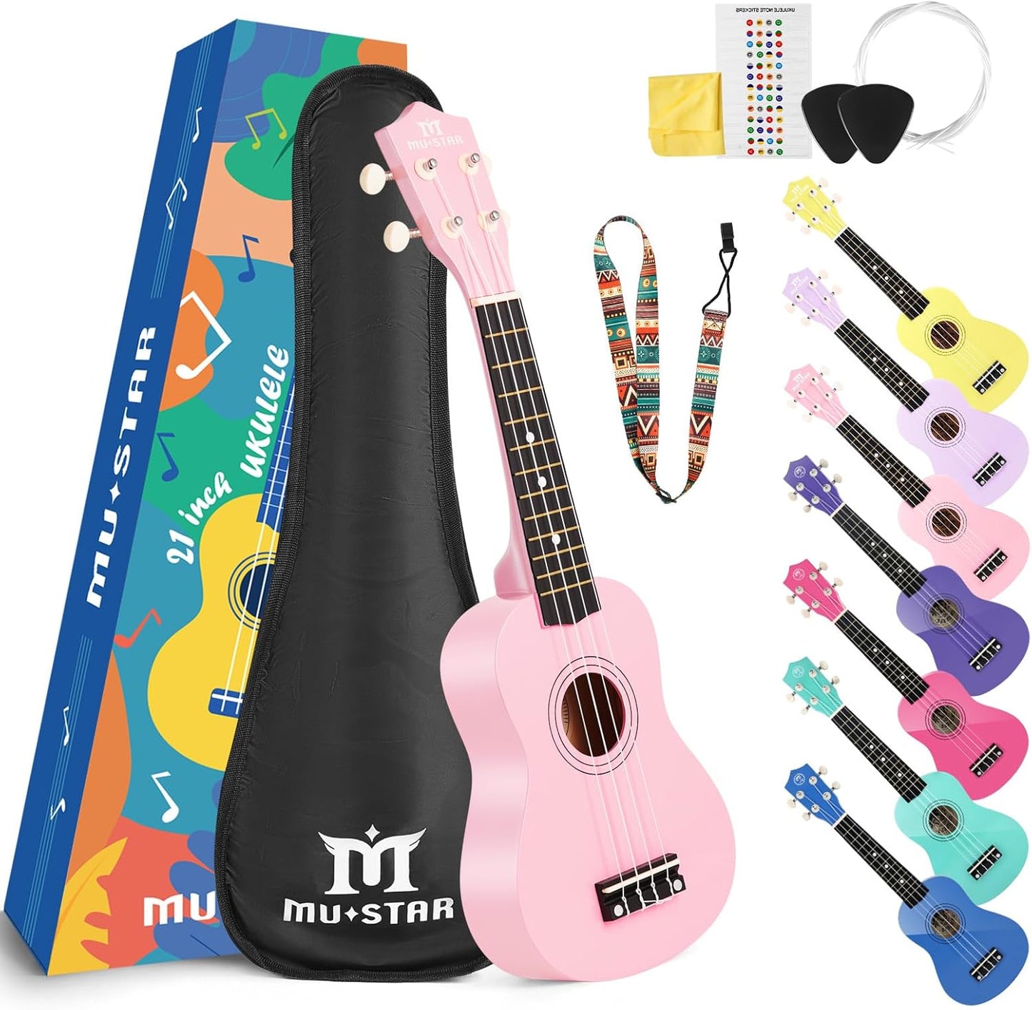 MUSTAR Soprano Ukulele 21 Inch Beginner Kit with Accessories