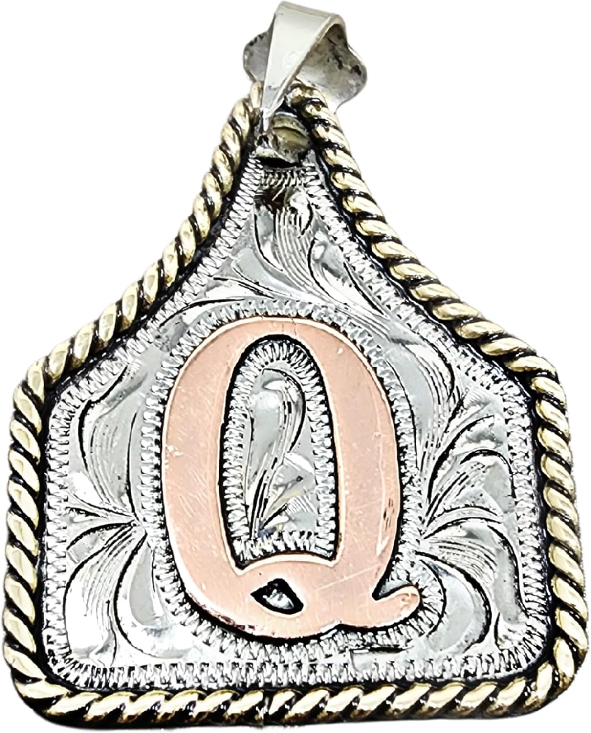 Custom Handmade Cow Tag Necklace with Copper Initial Pendant