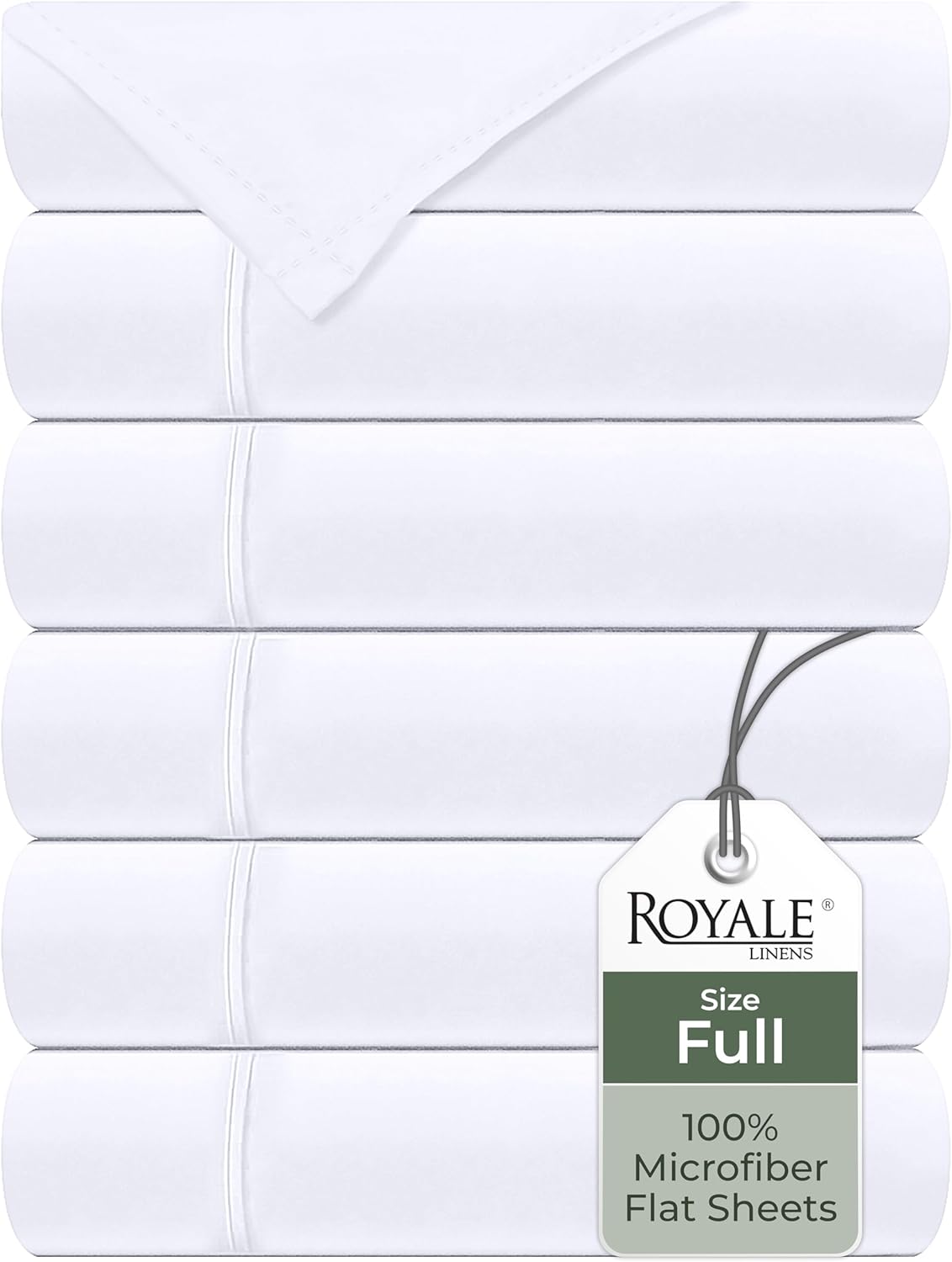 Royale Linens 6 Pack Bulk Flat Sheet Set - Soft Microfiber Sheets