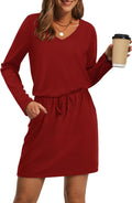 Fall Dresses for Women 2025 Loose V Neck Long Sleeve T-Shirt Dress