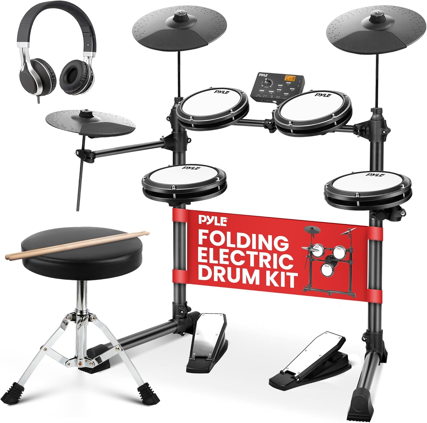 Pyle Electronic Drum Set with Mesh Pads and MIDI Support