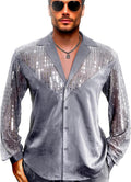 Mens Mesh Sequins See-Through 70s Disco Button-Down Shirt - Chic Mesh