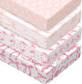 Peryiter 4 Pack Crib Sheets Pink Bow - Soft Microfiber Set