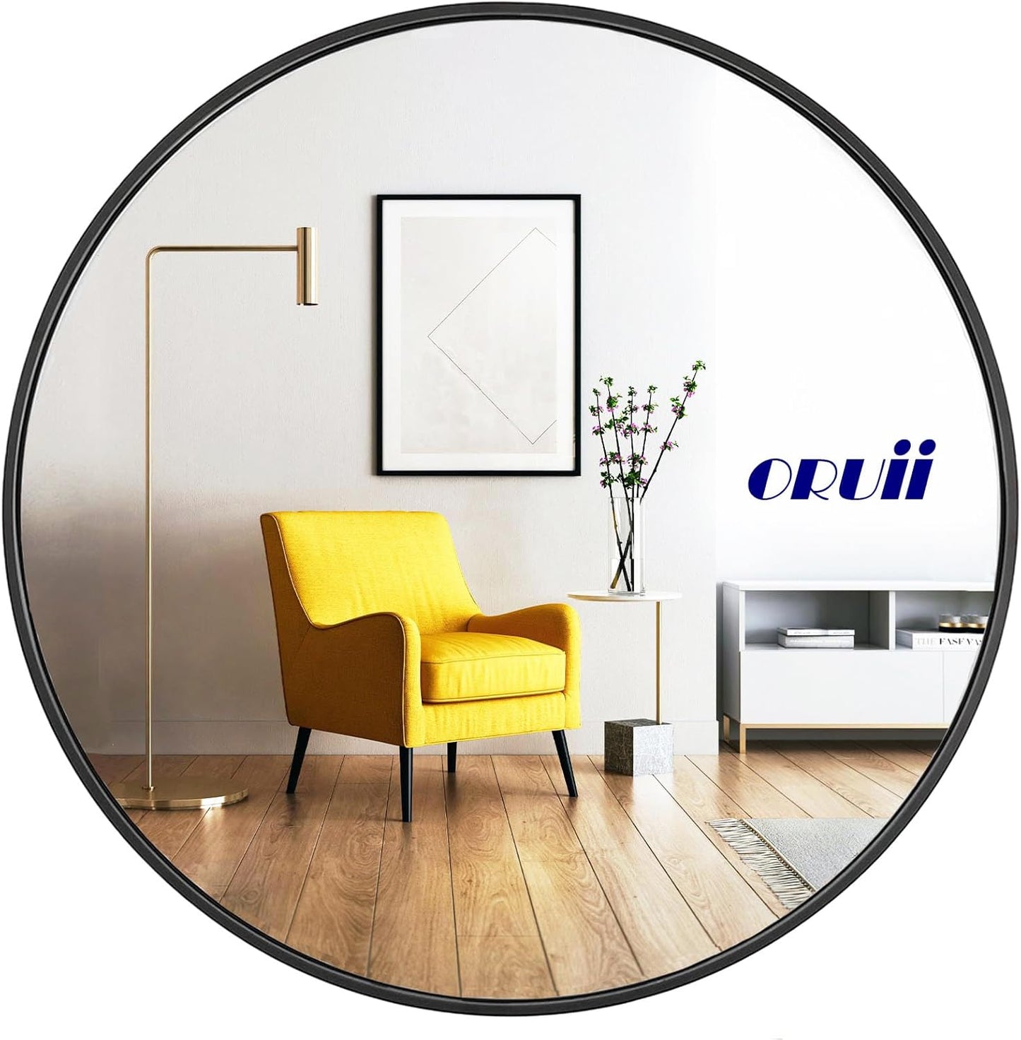 Round Mirror 24 Inch with Black Metal Frame for Any Room