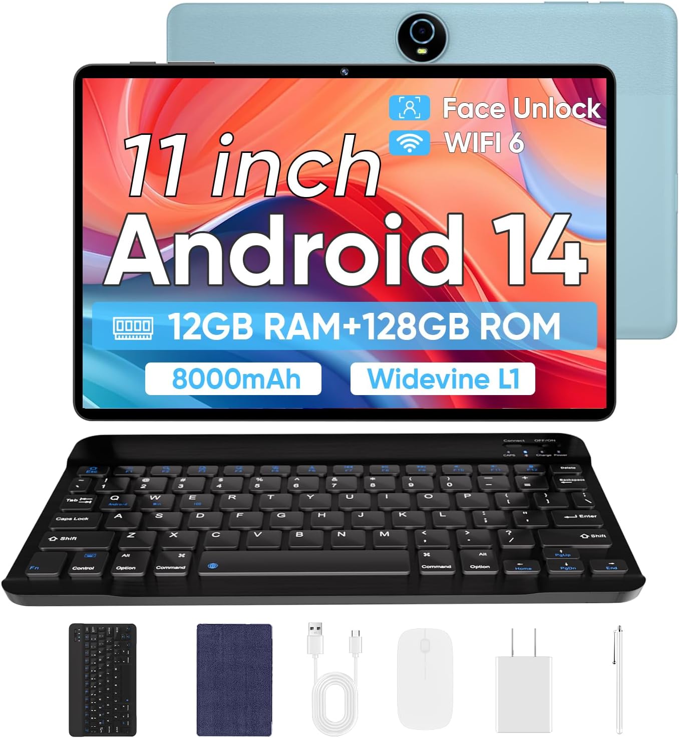2025 Upgraded Android 14 Tablet with Keyboard and Fast Charging