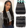 Brazilian Lace Frontal Closure with 3 Bundles Straight Virgin Hair