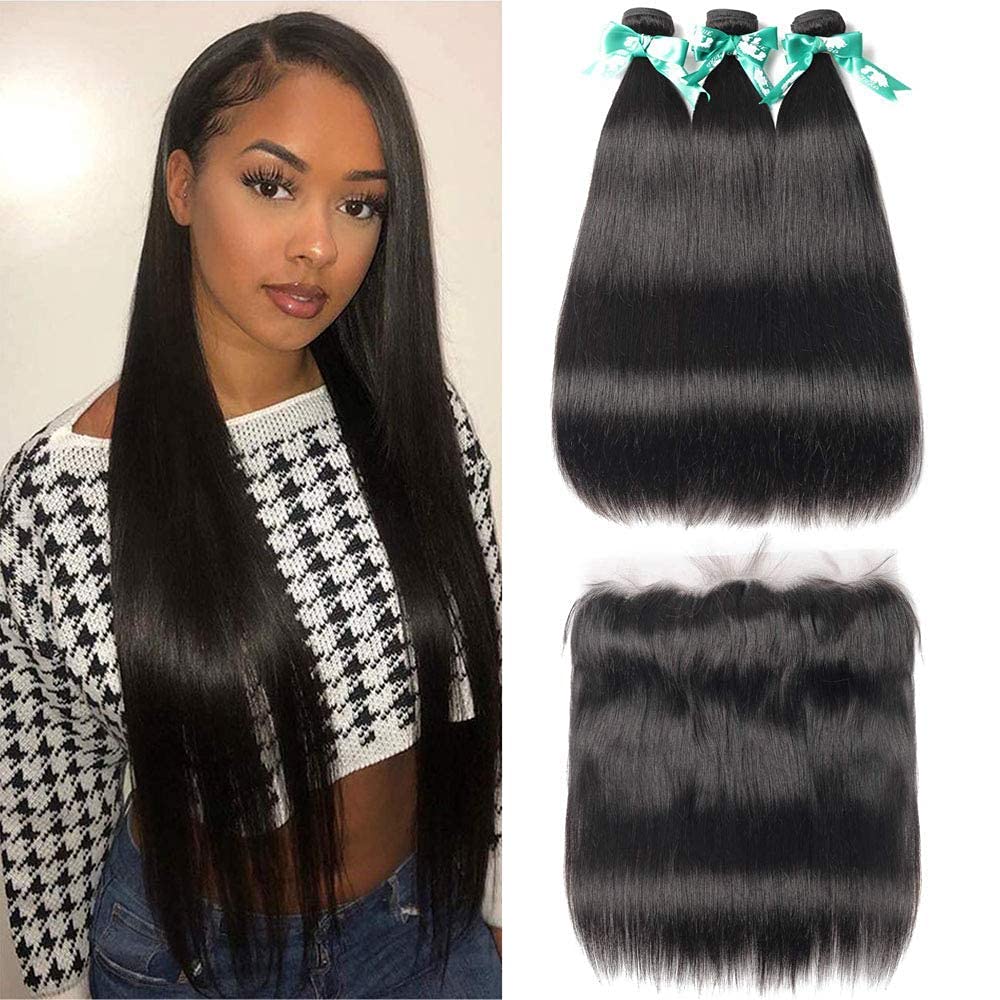 Brazilian Lace Frontal Closure with 3 Bundles Straight Hair
