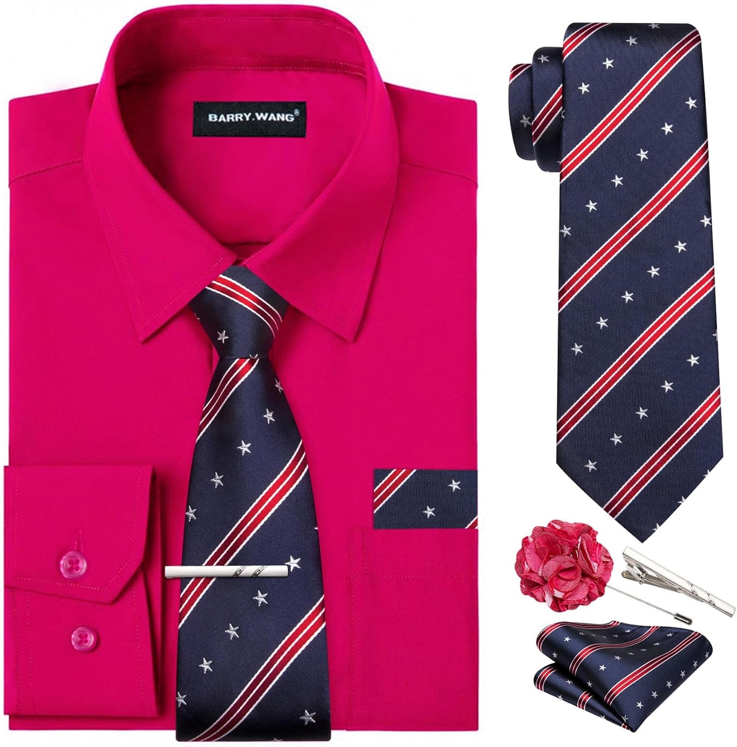 Barry.Wang Solid Colors Mens Dress Shirt and Tie Set for All Occasions