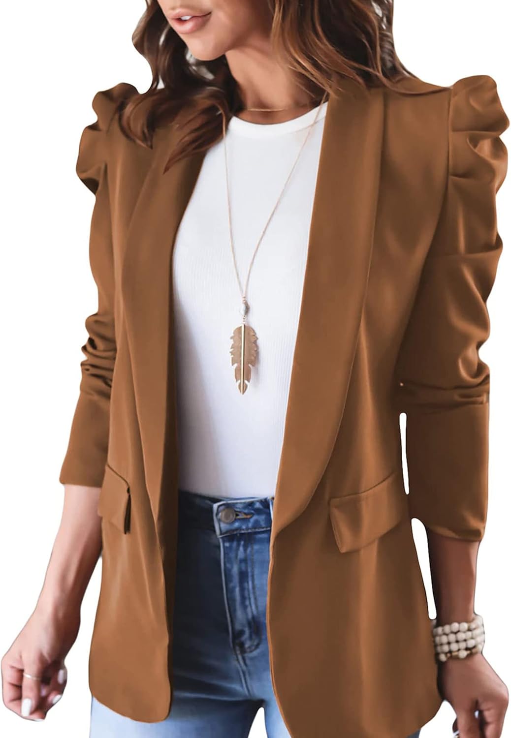 KIRUNDO Women's Casual Blazers with Puff Sleeves for Work