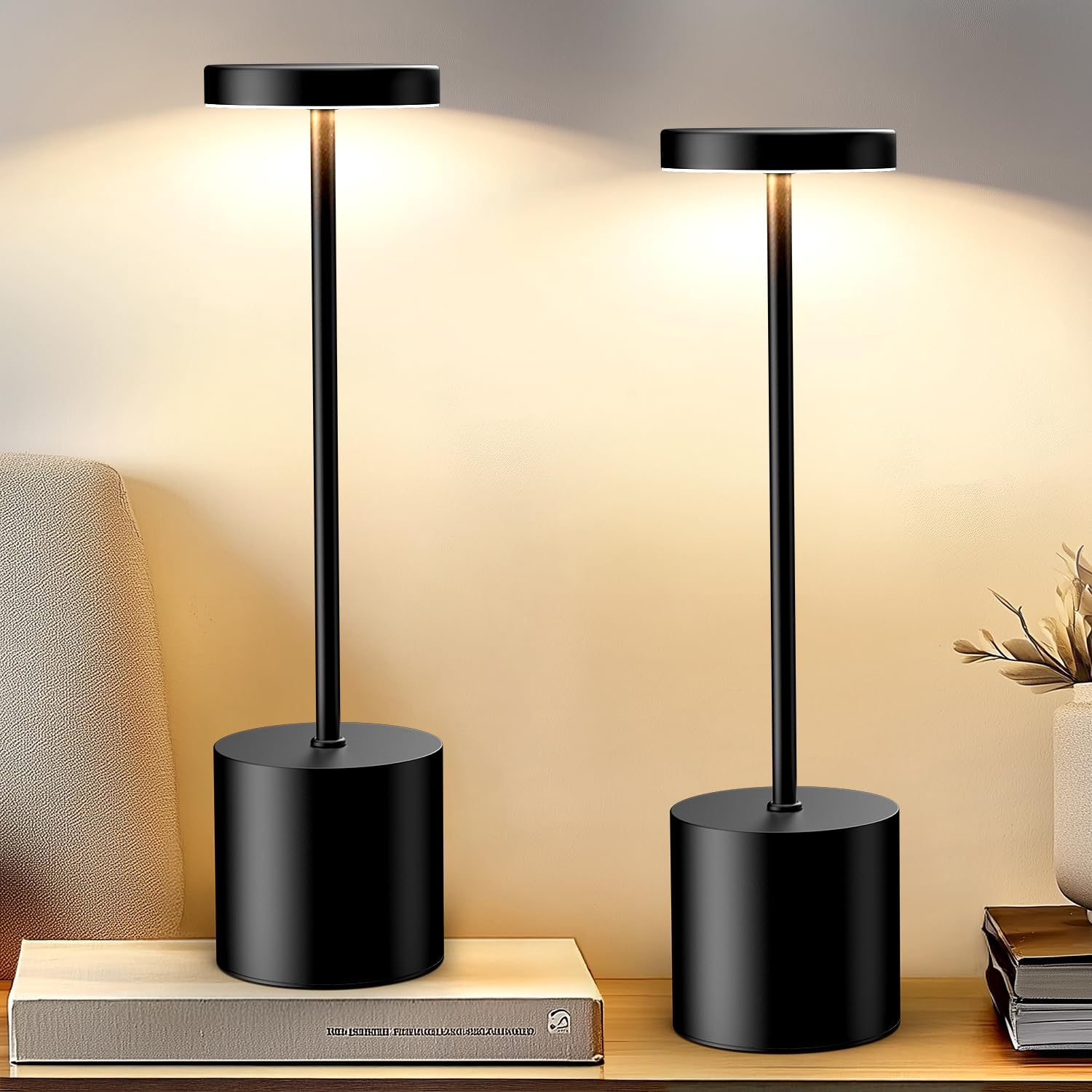 Portable Cordless LED Lamps - 5000mAh Battery, Dimmable Light - Set of 2