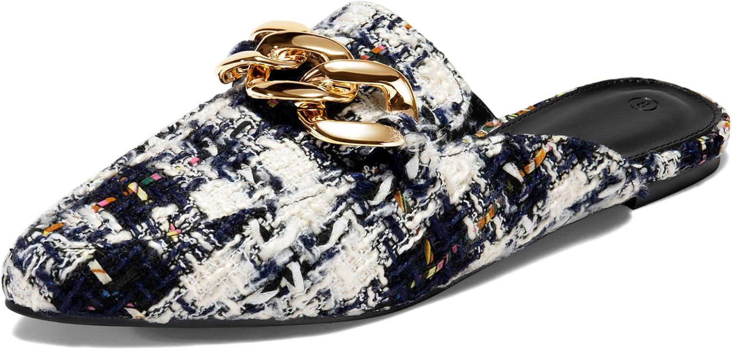 Juliet Holy Womens Mules Flats with Stylish Metal Chain Design