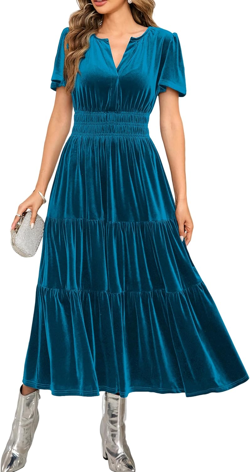 Elegant Velvet Maxi Dress for Women - Vintage Fall Fashion