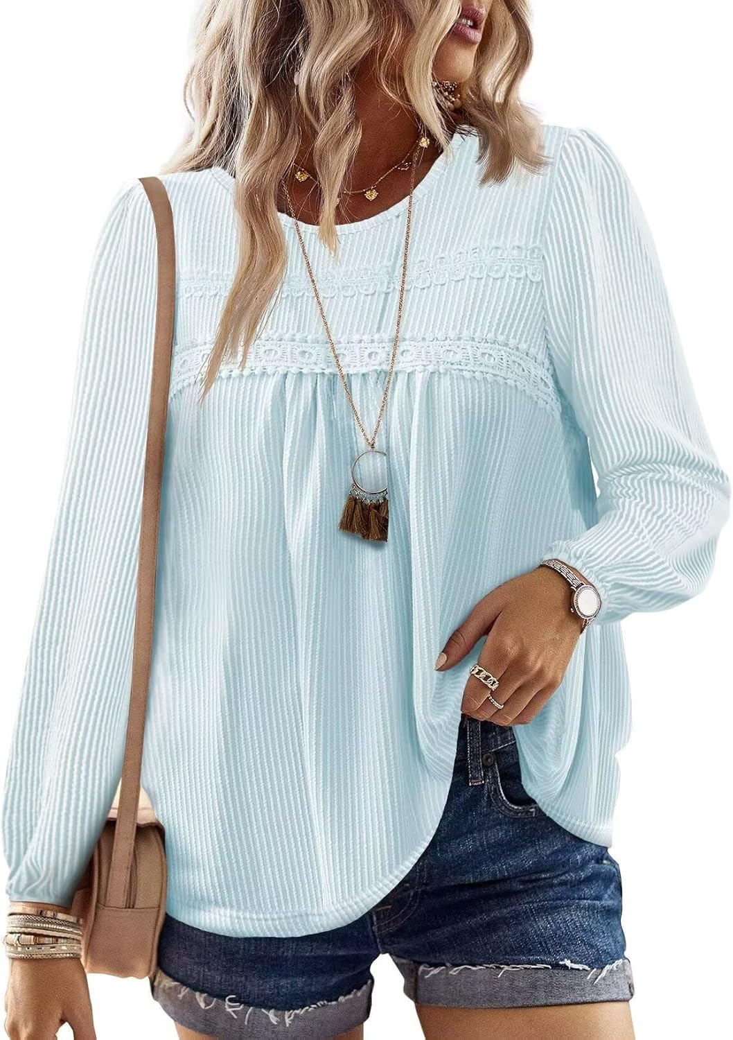 Womens Fall Tops Long Sleeve Striped Shirts for Casual Style