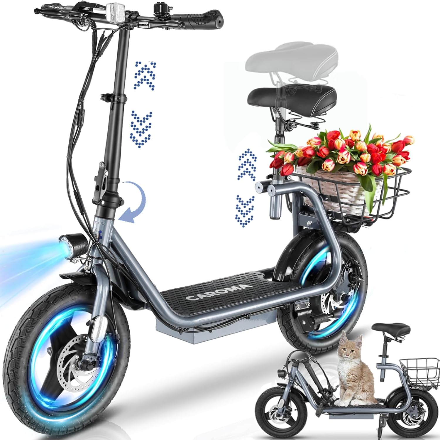 Peak Electric Scooter with Seat and Fat Tires for Adults and Teens