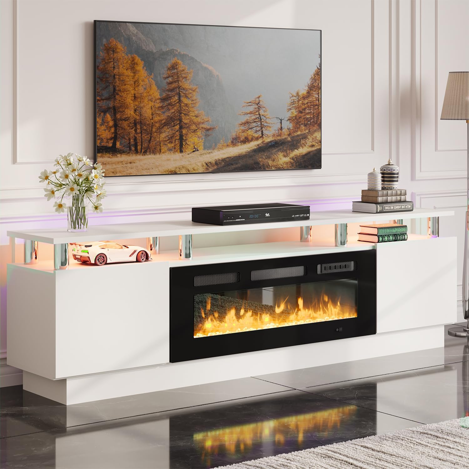 oneinmil Fireplace TV Stand with 36 Electric Fireplace for TVs
