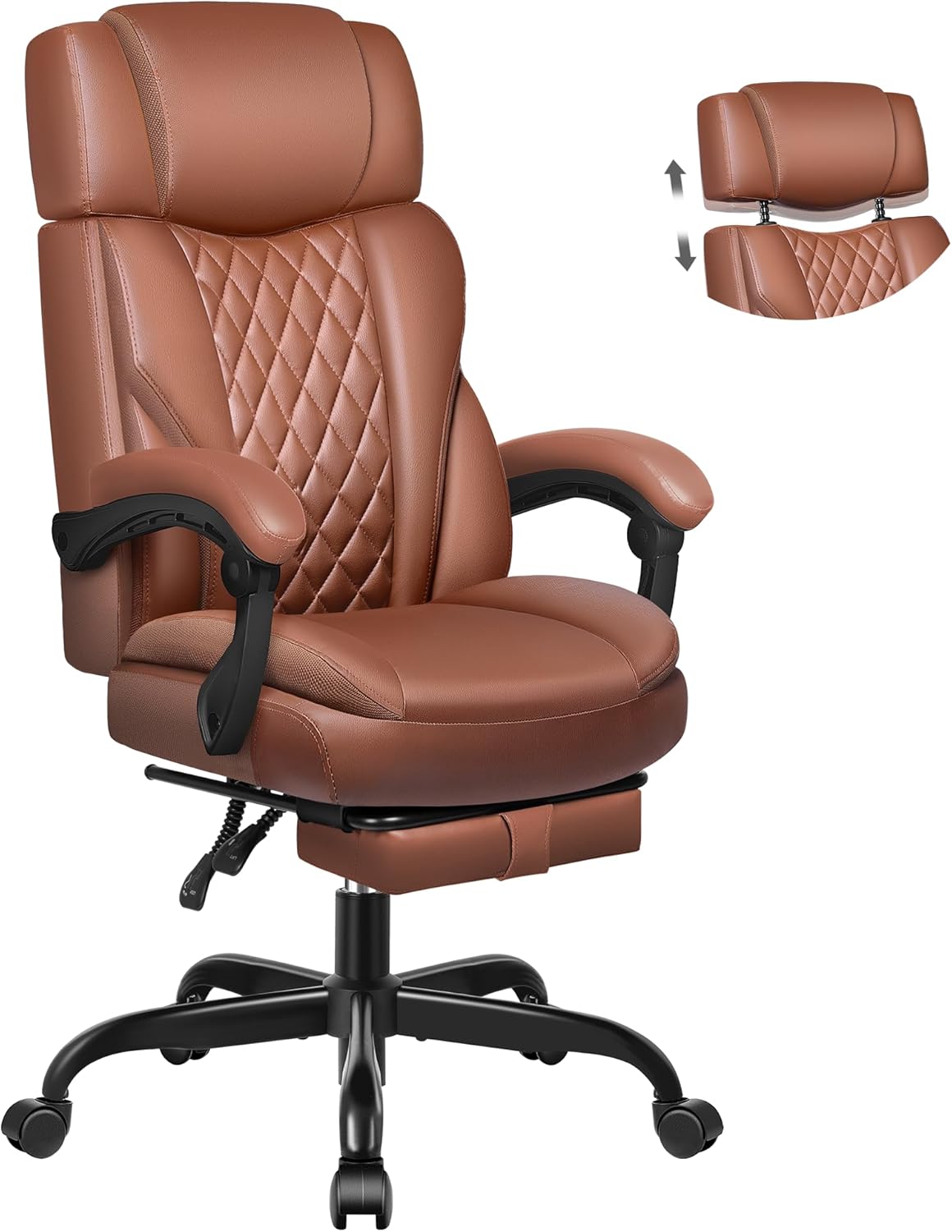 Executive Leather Office Chair with Footrest for Comfort