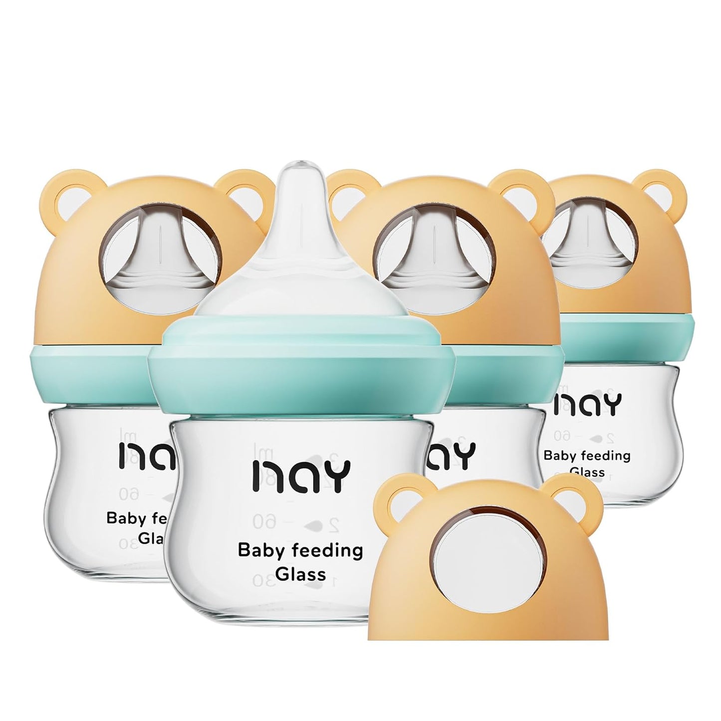 Natural Glass Baby Bottle for Breastfeeding, 3oz, 4 Pack