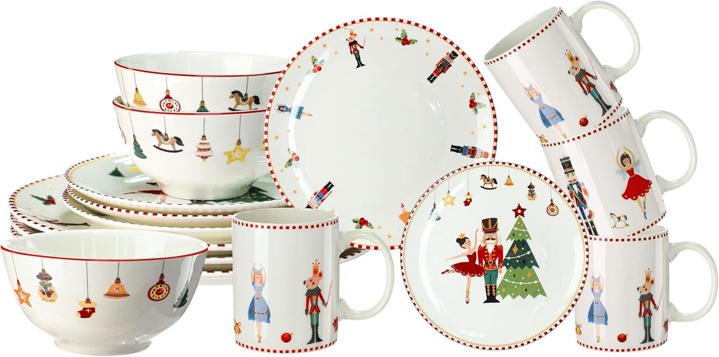 16 Pcs Nutcracker Christmas Dinnerware Set for Holiday Cheer