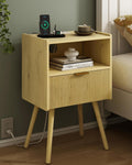 Nightstand with Outlet Modern Bedside Table with Drawer - Small