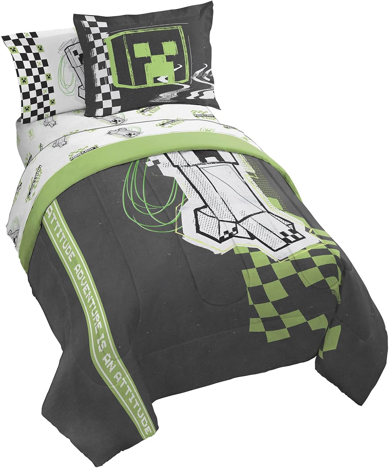 Minecraft Creeper Full Size Comforter Set for Kids - 7 Piece